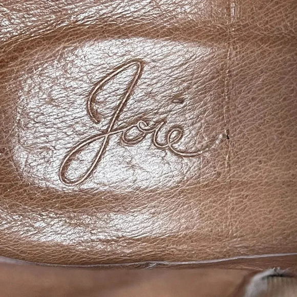 Joie Leather Metallic Gold Wood Stacked Block Heel Point Toe Ankle Boots Sz 37.5 - Picture 11 of 11